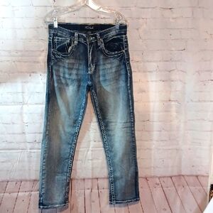 True Luck Brown  Embroided Pockets Women's Blue Denim Jeans 30 /30